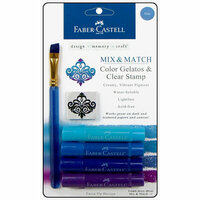 Faber-Castell - Mix and Match Collection - Color Gelatos - Blue - 4 Piece Set with Clear Acrylic Stamp
