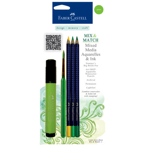 Faber-Castell - Mix and Match Collection - Mixed Media Pencils and Ink - Green - 4 Piece Set