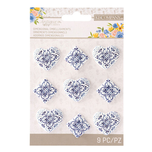 K and Company - Antique Garden Collection - Embellishments - Tile Hearts