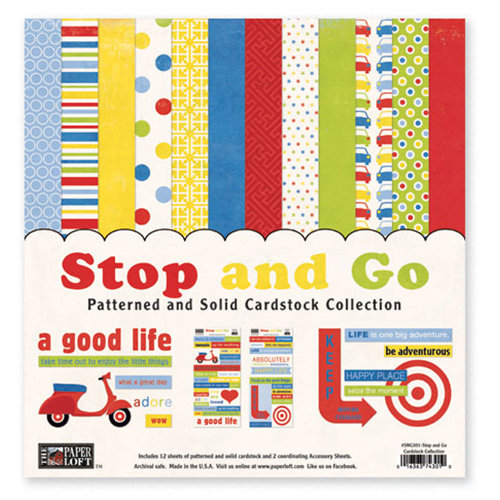 The Paper Loft Collection - Stop and Go Collection - 12 x 12 Patterned and Distressed Cardstock Pack