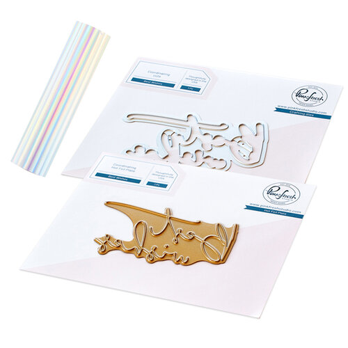 Pinkfresh Studio - Hot Foil Plate, Die and Glimmer Prism Hot Foil Roll - Best Wishes Bundle