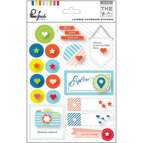 Pinkfresh Studio - The Mix No 1 Collection - Layered Chipboard Stickers