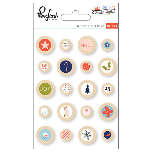 Pinkfresh Studio - December Days Collection - Christmas - Wooden Buttons