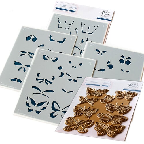 Pinkfresh Studio - Hot Foil Plate and Layering Stencils Set - Small Butterflies Bundle