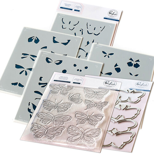 Pinkfresh Studio - Clear Photopolymer Stamps, Layering Stencils and Die Set - Small Butterflies Bundle