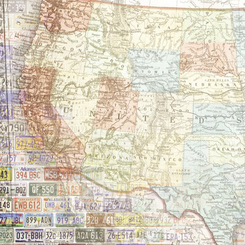 Paper House Productions - Road Trip Collection - 12 x 12 Paper - United States Map - West