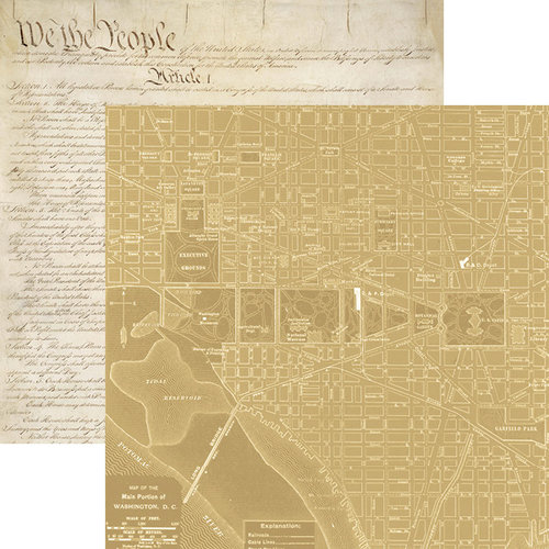 Paper House Productions - Let Freedom Ring Collection - 12 x 12 Double Sided Paper - Washington DC Map