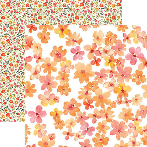 Paper House Productions - 12 x 12 Double Sided Paper - Orange Watercolor Floral
