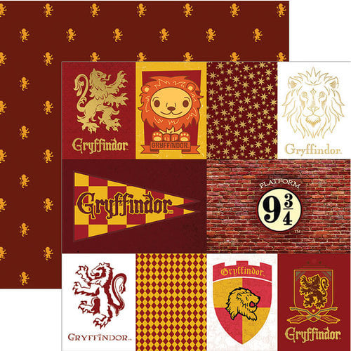 Paper House Productions - Harry Potter Collection - 12 x 12 Double Sided Paper with Foil Accents - Harry Potter Gryffindor - Tags