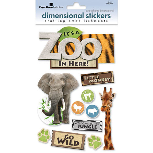 Paper House Productions - Zoo Collection - 3 Dimensional Cardstock Stickers with Epoxy Bling and Glitter Accents - Zoo