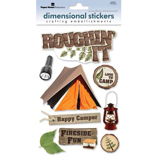 Paper House Productions - Camping Collection - 3 Dimensional Cardstock Stickers with Glitter and Glossy Accents - Roughin' It