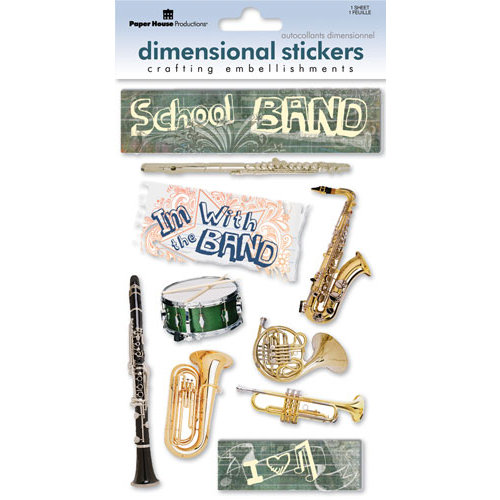 Paper House Productions - School Band Collection - 3 Dimensional Cardstock Stickers with Foil Glitter and Glossy Accents - School Band