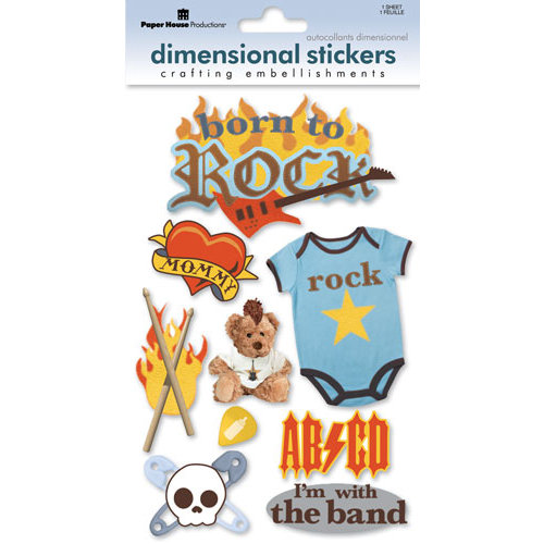 Paper House Productions - Born to Rock Collection - 3 Dimensional Cardstock Stickers with Flocked and Glossy Accents - Born to Rock