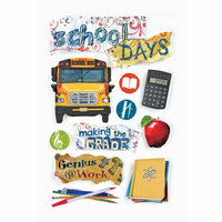 Paper House Productions - School Collection - 3 Dimensional Cardstock Stickers with Epoxy Foil Glitter and Glossy Accents - School Days