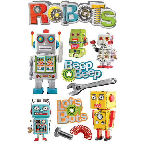 Paper House Productions - Robots Collection - 3 Dimensional Cardstock Stickers - Robots