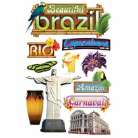 Paper House Productions - 3 Dimensional Cardstock Stickers with Glitter and Jewel Accents - Brazil