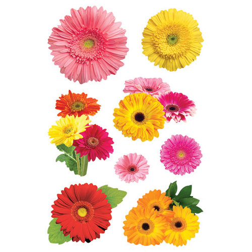 Paper House Productions - Garden Collection - 3 Dimensional Cardstock Stickers with Glitter and Jewel Accents - Gerbera Daisies
