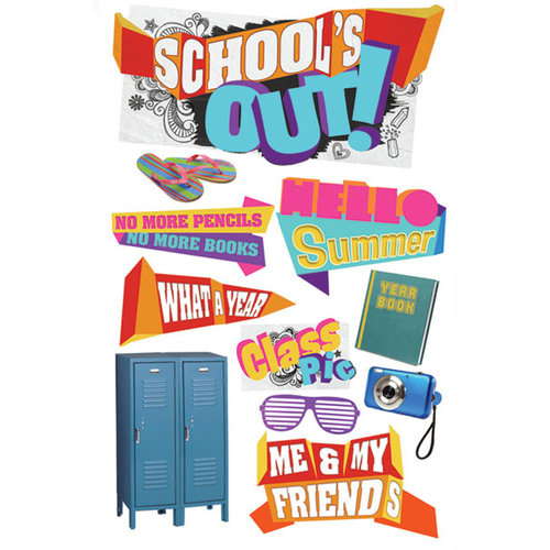 Paper House Productions - 3 Dimensional Cardstock Stickers with Glitter and Jewel Accents - School's Out