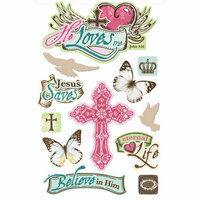 Paper House Productions - 3 Dimensional Cardstock Stickers with Glitter and Jewel Accents - He Loves Me
