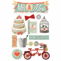Paper House Productions - 3 Dimensional Cardstock Stickers with Foil Glitter Glossy and Jewel Accents - Mr. and Mrs.