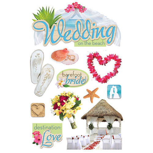 Paper House Productions - 3 Dimensional Cardstock Stickers with Glitter and Jewel Accents - Beach Wedding