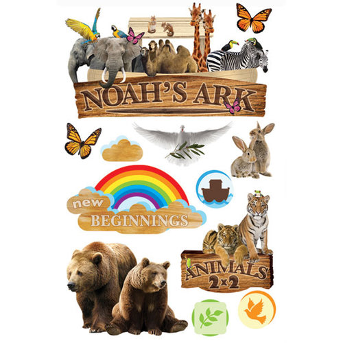 Paper House Productions - 3 Dimensional Cardstock Stickers with Glitter and Glossy Accents - Noah's Ark
