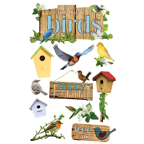 Paper House Productions - 3 Dimensional Cardstock Stickers with Foil Glitter and Jewel Accents - Birds