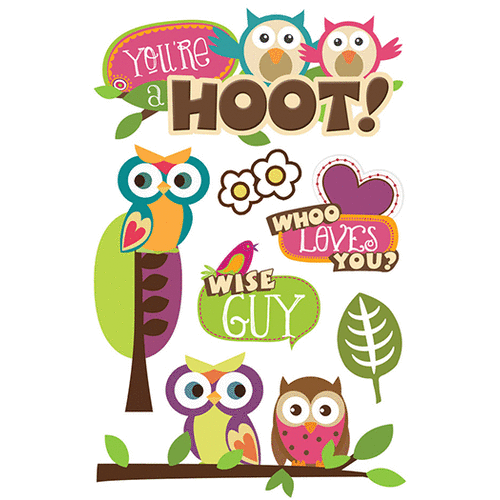 Paper House Productions - 3 Dimensional Cardstock Stickers with Glitter Accents - You are a Hoot
