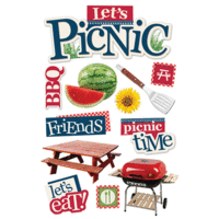 Paper House Productions - 3 Dimensional Cardstock Stickers with Foil Glitter Glossy and Jewel Accents - Let's Picnic