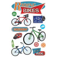 Paper House Productions - 3 Dimensional Cardstock Stickers with Glitter and Glossy Accents - Riding Bikes