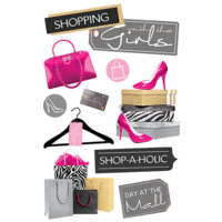 Paper House Productions - 3 Dimensional Cardstock Stickers with Foil and Glitter Accents - Shopping Girls