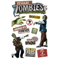Paper House Productions - 3 Dimensional Cardstock Stickers with Foil and Glitter Accents - Beware Zombies