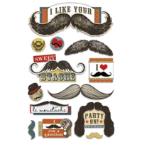 Paper House Productions - 3 Dimensional Cardstock Stickers with Glitter Glossy and Flocked Accents - Moustache
