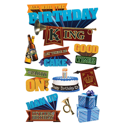 Paper House Productions - 3 Dimensional Cardstock Stickers with Foil Accents - Birthday King