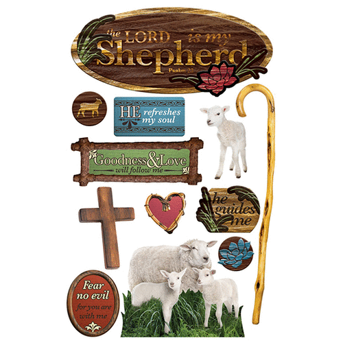 Paper House Productions - 3 Dimensional Cardstock Stickers with Foil Glitter Glossy and Jewel Accents - Lord is My Shepherd