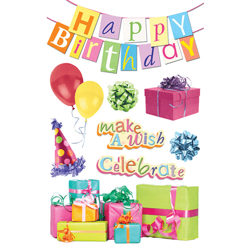 Paper House Productions - 3 Dimensional Cardstock Stickers with Glitter Accents - Happy Birthday