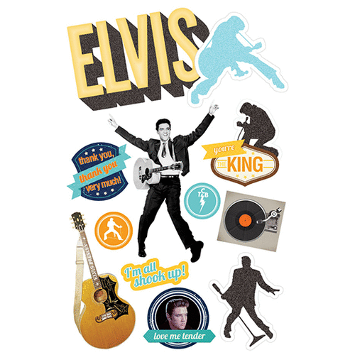 Paper House Productions - 3 Dimensional Cardstock Stickers with Foil Glitter Glossy and Jewel Accents - Elvis