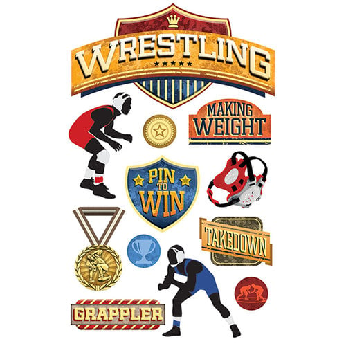 Paper House Productions - 3 Dimensional Stickers with Foil Accents - Wrestling