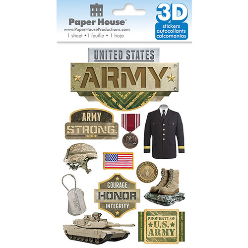 Paper House Productions - 3 Dimensional Stickers with Foil Accents- Army