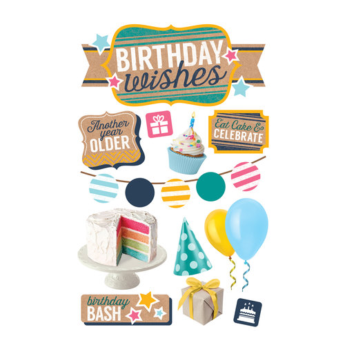 Paper House Productions - 3 Dimensional Cardstock Stickers - Birthday Wishes