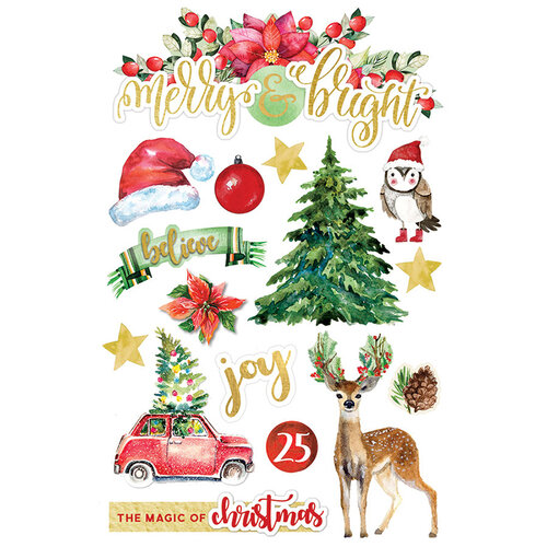 Paper House Productions - Christmas - 3 Dimensional Layered Cardstock Stickers - Merry and Bright II with Foil and Glitter Accents