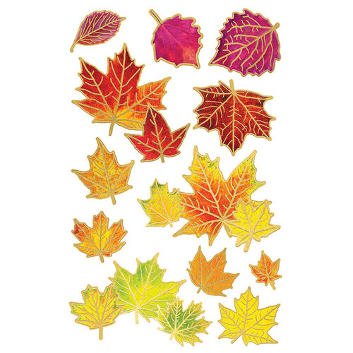 Paper House Productions - 3 Dimensional Layered Cardstock Stickers - Fall Leaves with Foil Accents
