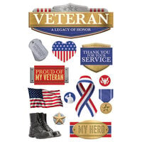 Paper House Productions - 3 Dimensional Layered Cardstock Stickers - Veteran with Foil and Glitter Accents