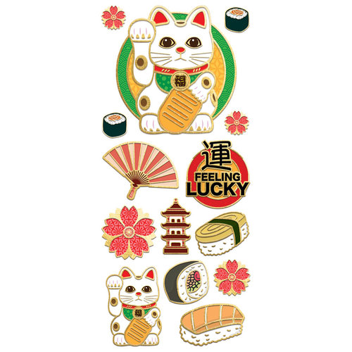 Paper House Productions - StickyPix - Faux Enamel Stickers - Lucky Cat with Foil Accents