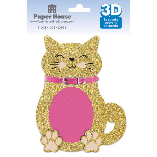 Paper House Productions - 3 Dimensional Layered Cardstock Keepsake Sticker - Cat with Glitter Accents