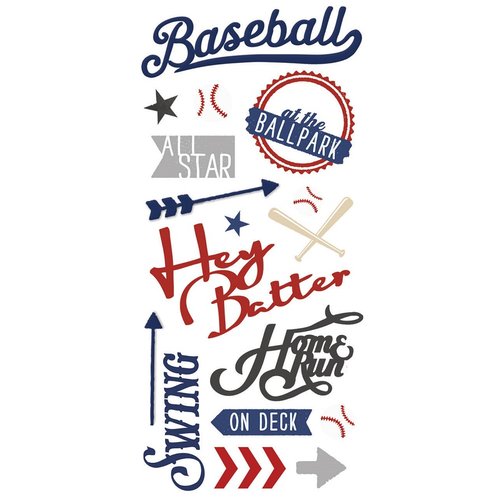 Paper House Productions - All Star Collection - Baseball - Puffy Stickers - Hey Batter