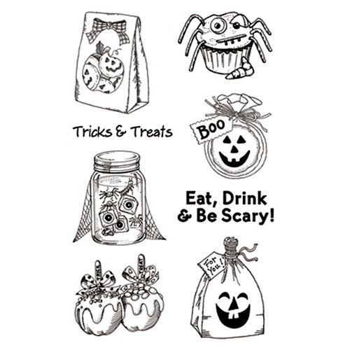 PJK Designs - Cookbookin' - Halloween Goodies Collection - Clear Acrylic Stamps - Halloween Goodies, CLEARANCE