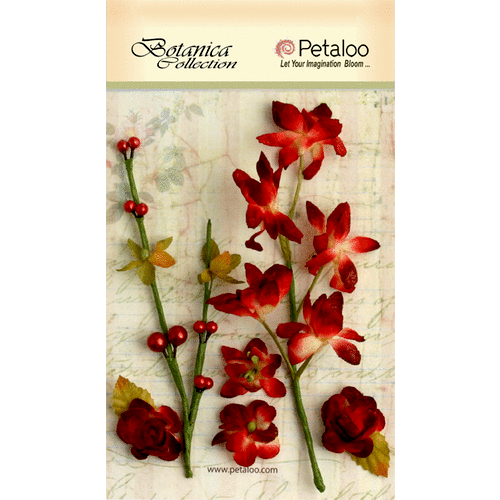 Petaloo - Botanica Collection - Floral Embellishments - Ephemera - Red