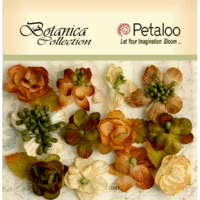 Petaloo - Botanica Collection - Floral Embellishments - Minis - Ivory Green and Brown