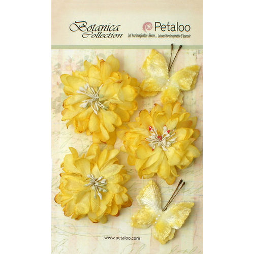 Petaloo - Botanica Collection - Floral Embellishments - Mums and Butterflies -Soft Yellow